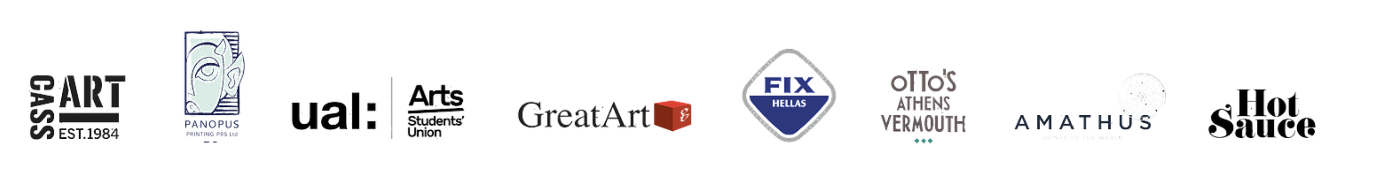 Sponsored by Cass Art, Panopus Printing, UAL Arts Students' Union, GreatArt, Fix Hellas, Otto's Athens Vermouth, Amathus, Hot Sauce